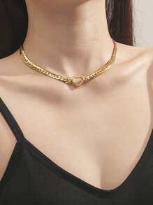 愛心裝飾頸鏈 - 金黃色 - 查看 1