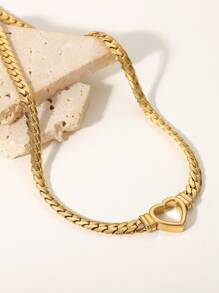 愛心裝飾頸鏈 - 金黃色 - 查看 2