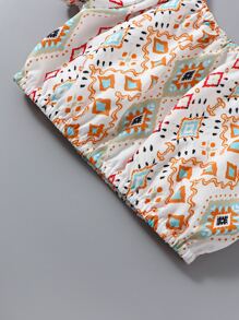 小女童幾何印花泡泡袖上衣和荷葉邊半身裙 - 彩色 - 查看 4