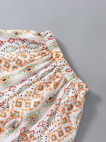 小女童幾何印花泡泡袖上衣和荷葉邊半身裙 - 彩色 - 查看 6