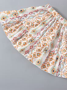 小女童幾何印花泡泡袖上衣和荷葉邊半身裙 - 彩色 - 查看 7