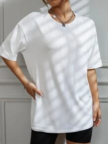 SHEIN MOOSTA 字母圖案落肩T恤 - 白色 - 查看 3