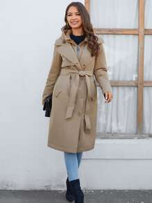 GASMAN Double Breasted Belted Trench Coat - Khaki - View 4
