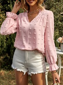 SHEIN Privé Swiss Dot Flounce Sleeve Blouse - Pink - View 6