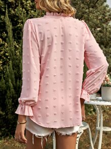 SHEIN Privé Swiss Dot Flounce Sleeve Blouse - Pink - View 2