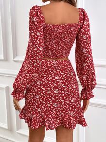 SHEIN Frenchy Bộ đồ hai mảnh nữ Dây kéo Thắt nút Viên lá sen Họa tiết hoa Boho - Nhiều màu - Xem 3
