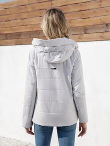 HaiLuoZi Flap Pocket Drawstring Hooded Padded Coat - Light Grey - View 2