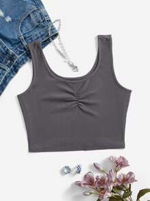 SHEIN EZwear Ruched Bust Crop Tank Top - Grey - View 1