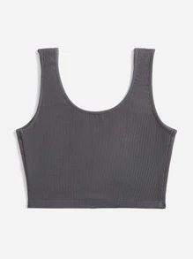 SHEIN EZwear Ruched Bust Crop Tank Top - Grey - View 2
