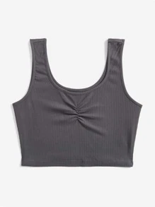 SHEIN EZwear Ruched Bust Crop Tank Top - Grey - View 3