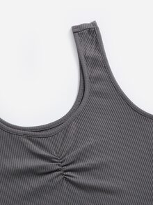 SHEIN EZwear Ruched Bust Crop Tank Top - Grey - View 4