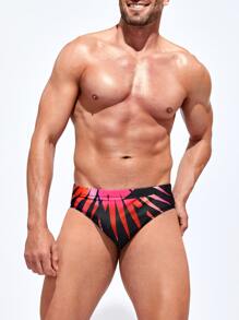 Manfinity Men Graphic Print Swim Brief - Black - View 1