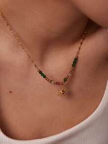 Uworld 1個18k鍍金時尚個性化太陽形天然石項鍊,適合女性日常佩戴 - 彩色 - 查看 10