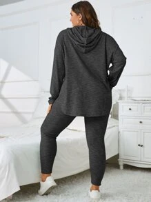 SHEIN Essnce Bộ thời trang Plus Size Dây kéo Chia màu trơn Giải trí - Màu xám đen - Xem 2