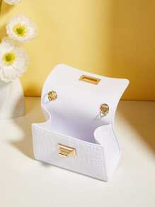 Girls Crocodile Embossed Faux Pearl Decor Shoulder Bag - White - View 6