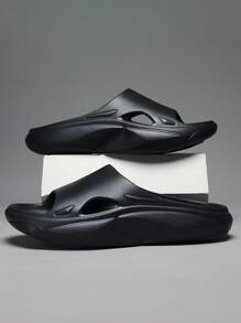 Men Cut Out Single Band Slides - Black - View 1