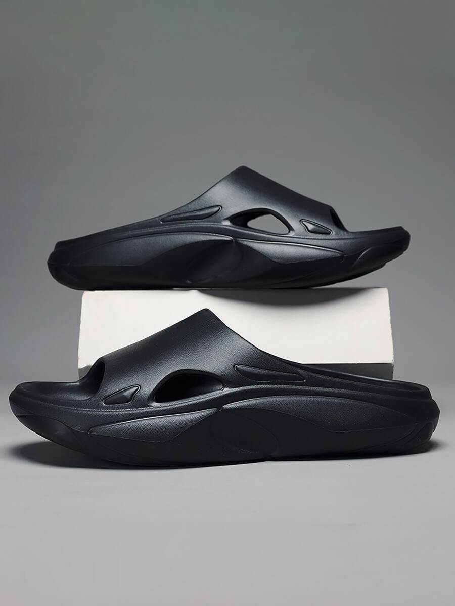 Men Cut Out Single Band Slides - Black - View 1