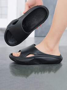 Men Cut Out Single Band Slides - Black - View 2