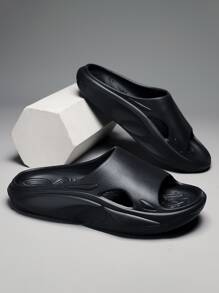 Men Cut Out Single Band Slides - Black - View 3