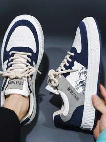 Giày thể thao nam Khối Màu Lá thư Ren lên - trắng - Xem 3