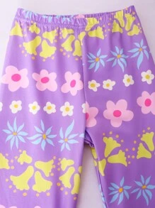 Girls Floral Print Snug Fit PJ Set - Lilac Purple - View 4