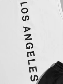 Manfinity RebelGame Men Letter Graphic Tank Top & Track Shorts - Black and White - View 5