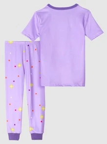 Girls Unicorn & Slogan Graphic Snug Fit PJ Set - Lilac Purple - View 2