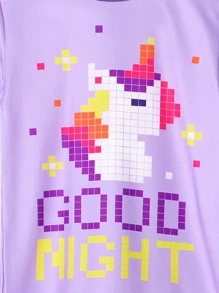 Girls Unicorn & Slogan Graphic Snug Fit PJ Set - Lilac Purple - View 3