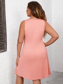SHEIN VCAY Plus Solid Ruched Dress - Coral Pink - View 2