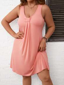 SHEIN VCAY Plus Solid Ruched Dress - Coral Pink - View 3