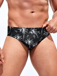 Manfinity Hombres Calzoncillo de natación con estampado tropical - Negro - Ver 1