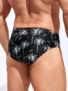Manfinity Hombres Calzoncillo de natación con estampado tropical - Negro - Ver 2