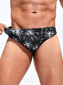 Manfinity Hombres Calzoncillo de natación con estampado tropical - Negro - Ver 4