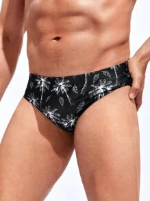 Manfinity Hombres Calzoncillo de natación con estampado tropical - Negro - Ver 5