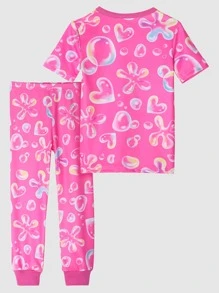 Girls Bubbles Print Snug Fit PJ Set - Pink - View 2