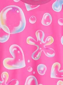 Girls Bubbles Print Snug Fit PJ Set - Pink - View 3