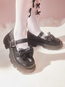 ROMWE Kawaii Bow Decor Flatform Mary Jane Shoes - Black - View 1