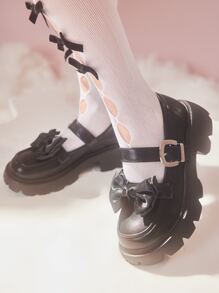 ROMWE Kawaii Bow Decor Flatform Mary Jane Shoes - Black - View 2