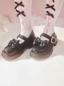 ROMWE Kawaii Bow Decor Flatform Mary Jane Shoes - Black - View 3