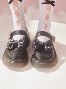 ROMWE Kawaii Bow Decor Flatform Mary Jane Shoes - Black - View 4