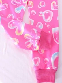 Girls Bubbles Print Snug Fit PJ Set - Pink - View 5