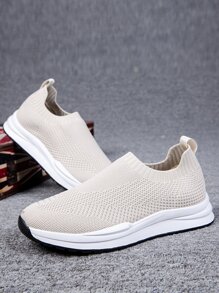Men Knit Detail Slip On Running Shoes - Beige - View 3