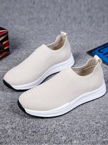 Men Knit Detail Slip On Running Shoes - Beige - View 4