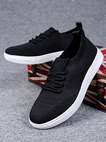 Men Lace-up Front Slip On Shoes - Black - View 1