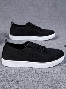 Men Lace-up Front Slip On Shoes - Black - View 4