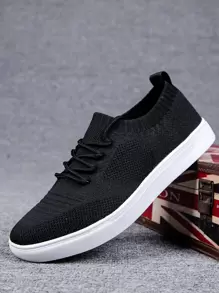 Men Lace-up Front Slip On Shoes - Black - View 2