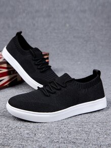 Men Lace-up Front Slip On Shoes - Black - View 3