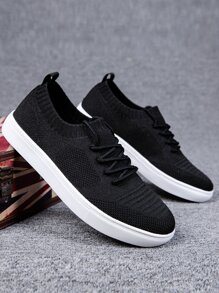Men Lace-up Front Slip On Shoes - Black - View 5