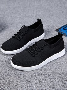 Men Lace-up Front Slip On Shoes - Black - View 6