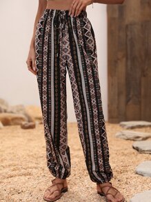 Breezaya Allover Print Tie Front Trousers - Black - View 3